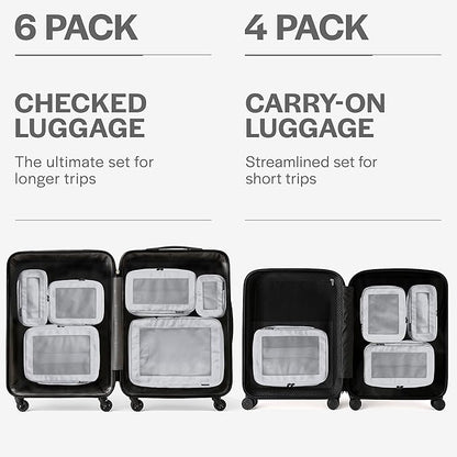 Aerotrunk Compression Packing Cubes for Travel - Luggage Organizer Bags - Double Zipper Packing Cubes for Suitcases (4-Pack, Light Grey)