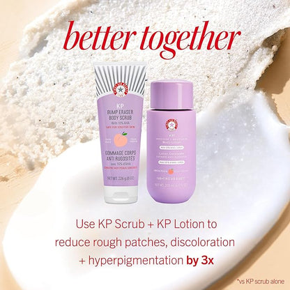 First Aid Beauty - KP Bump Eraser Body Scrub with 10% AHA, Keratosis Pilaris Exfoliator with Glycolic and Lactic acids, Helps Reduce Chicken Skin Bumps, Safe for Sensitive Skin, Peach Scent (8 oz)