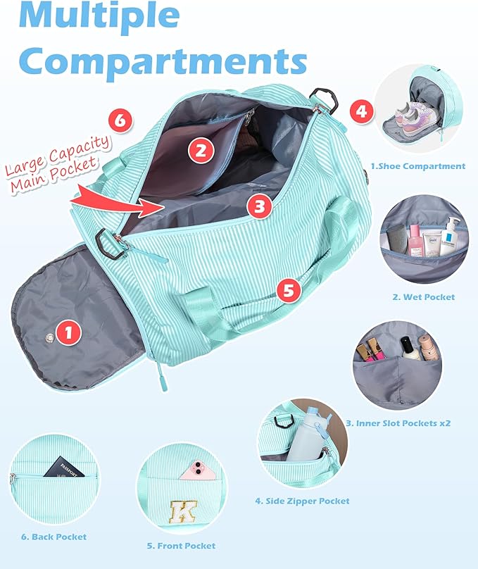 5 Year Old Girl Birthday Gifts, Girls Travel Duffle Bag, Kids Initial Overnight Bags with Shoe Compartment, Personalized Weekend Bag with Cosmetic Pouch, Christmas Gift for Kid (Letter V)