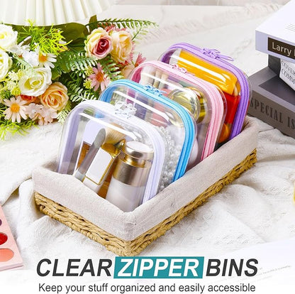 Hoolerry 4 Pcs Hard Clear Zipper Case Makeup Bags Plastic Pencil Pouch Transparent Storage Box Containers for Cosmetics, Snacks, Building Blocks, Puzzles(Multicolor,5 x 5 x 2 in)