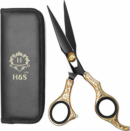 H&S GoldBlack Series Professional Hair Cutting Scissors | Premium Japanese Stainless Steel | 6.5” Hair Shears, Barber Accessories & Hair Salon Supplies | Beard & Moustache Grooming