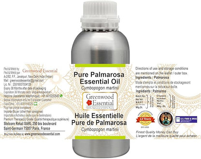 Greenwood Essential Pure Palmarosa Essential Oil (Cymbopogon martinii) Steam Distilled 300ml (10.1 oz)