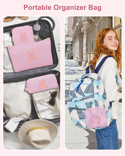 MONSTINA Travel Makeup Bags for Women,Make Up Pouch for Girlfriend Bridesmaid Wife,Birthday Gift for Her Cute Monogram Cute Initial Toiletry Bag Set,3PCS Pink H
