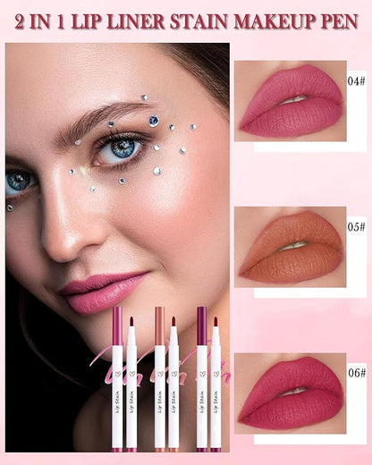 Lip Stain Makeup Pen-Hydrating Lip Tint Stain Lip Liner Tattoo Pencil,Matte Color Look,Longlasting Waterproof Lipstain Lipgloss,Precise Chisel Tip Smooth,Christmas Makeup Gift for Women-02+04+05