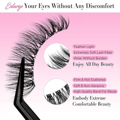 Eyelashes Natural Look False Lashes - Bepholan Fake Eyelashes 5D Super Fluffy False Eyelashes Clear Band Wispy Lashes 3-Pack Faux Mink Lashes(XMZ92)