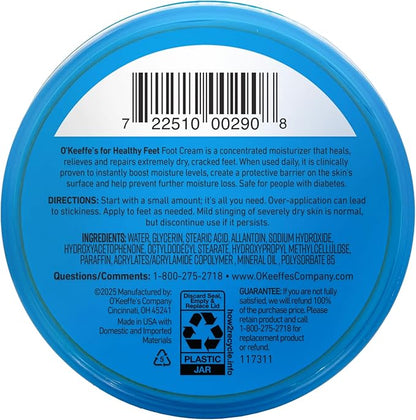 O'Keeffe's for Healthy Feet Foot Cream - 6.4 oz Jar (1 Pack) - Guaranteed Relief for Extremely Cracked, Dry Feet, Repairing Skincare, Instantly Boosts and Retains Moisture Levels