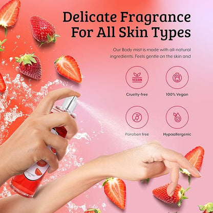 Luxurious Scented Strawberry Fragrance Body Mist A Sophisticated 8 oz Gift Stocking Stuffer Exquisitely Crafted for Women's Sublime Fragrance