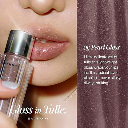 ENTROPY MAKEUP Tulle Lip Gloss, Lightweight 3D Pearl Shimmer, Ultra-Gloss High Shine, Non-Sticky Moisturizing Lip Gloss with Peptide Complex, Voile