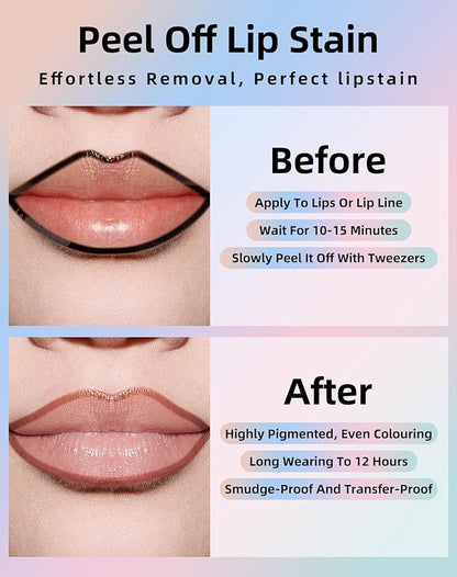 KIMUSE Long-Lasting Lip Stain Peel Off Mask, 12H Smudge-Proof Transfer-Resistant Lip Tint, Vegan & Non-Drying Formula for Bold Matte Finish, Easy Peel Application
