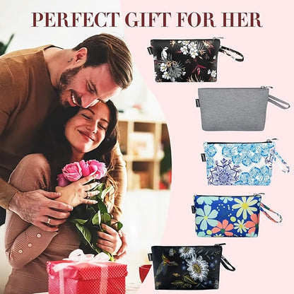 Gloppie Makeup Bag Small Cosmetic Bag for Purse Portable Travel Makeup Pouch for Women White Flower