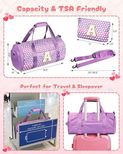 Sweet 16 Gifts for Daughter, Girls Travel Duffel Bag, Kids Initial Overnight Bags with Shoe Compartment, Personalized Gym Ballet Dance Bag with Makeup Pouch, Christmas Gift Ideas (Letter O)
