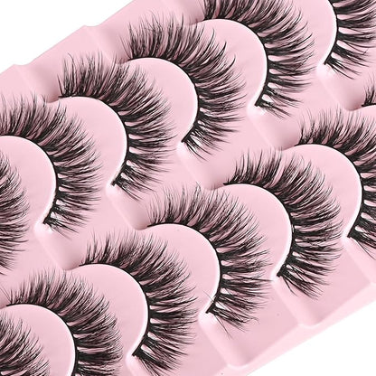FARRED Cat Eye Lashes Natural Fake Eyelashes Short Wispy Lash Strips Volume Eyelash Cateye Medium Length False Lashes Natural Looking Full Short Strip Pestañas Set for Beginners