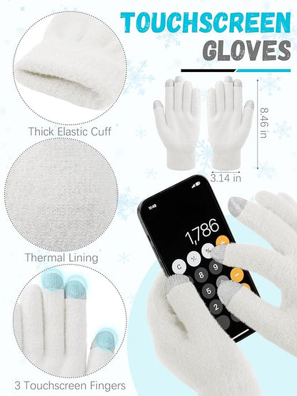 Winter Beanie Hat Scarf Gloves, Warm Fleece Knit Hat Long Scarf Neck Warmer Touch Screen Winter Gloves Set Gifts for Women