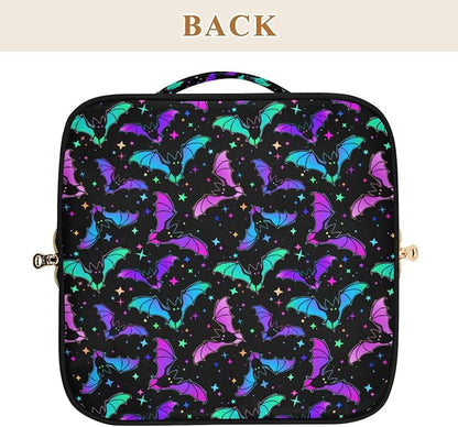 Makeup Organizer Bag, Halloween Luminous Bats Travel Makeup Bags Makeup Vanity Case Large Capacity Rhombus Cosmetic Toiletry Bag for Girl Women Ladies