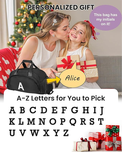 Birthday Gifts for Girls 12-14, Initial Gym Bags with Shoe Compartment, Dance Bag for Girls, Monogram Kid Overnight Bags, Ballet Sport Gymnastics Cheer Travel Duffle Tote (Letter P)