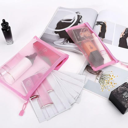 12 Pieces Zipper Nylon Mesh Pouch, Mesh Cosmetic Bags Makeup Bags Pencil Case, Multipurpose Travel Bags for Cosmetic School Office Supplies and Travel Accessories (Pink, A5+B6) (WB06)