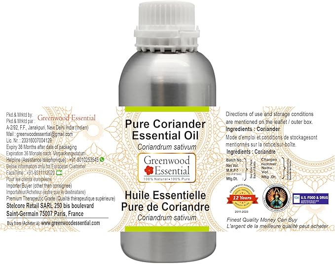 Greenwood Essential Pure Coriander Essential Oil (Coriandrum sativum) 630ml (21 oz)
