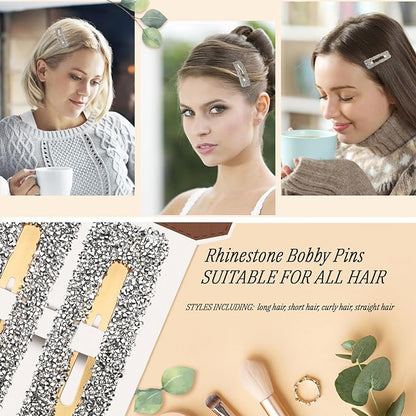 Rhinestone and Crystal Hair Clips 2-Pack, Sparkly Barrettes & Elegant Bling Accessories for Women & Girls(Set11)