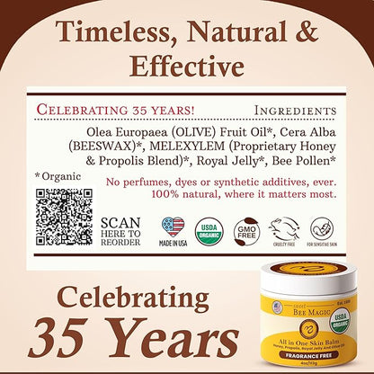 Sweet Bee Naturals - Sweet Bee Magic, All In One Healing Skin Cream. Organic Skin Balm, Small Batch Crafted in USA, 4 Ounce Jar. Certified Organic, 2-4 Ounce Jars (8 Ounce)