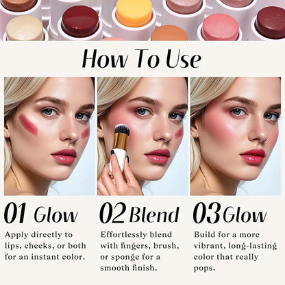 KIMUSE Face Sticks Trio, Cream Blush Stick & Highlighter Stick & Contour Stick for Sculpt the Cheeks, Long Lasting Cream Contour Stick Trio for Face Makeup, with Brush