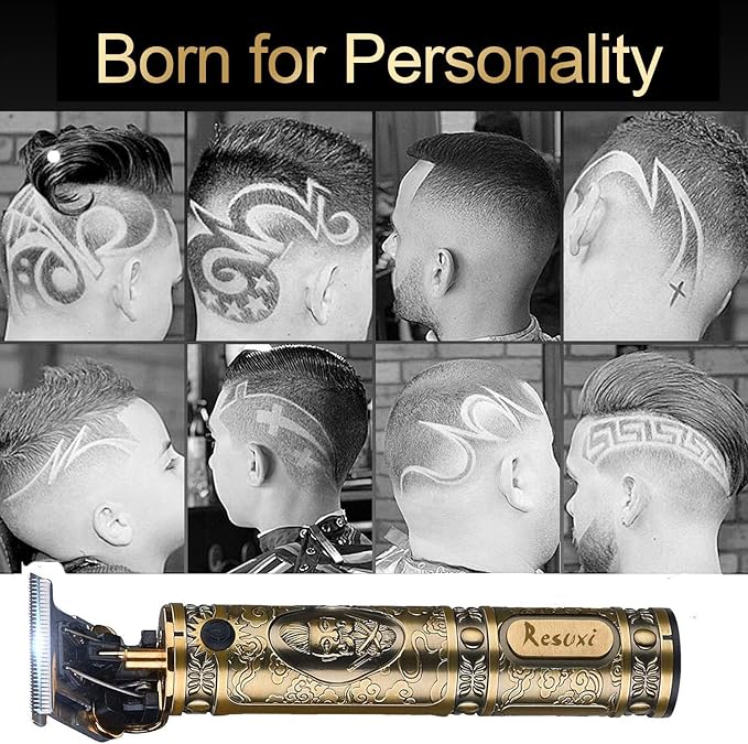 RESUXI Cordless Hair Trimmer for Men, Professional Electric Hair Clippers Barber Trimmer, Mens T-Blade Beard Trimmer Zero Gapped Edgers Gold Knight Close Cutting Haircut Kit