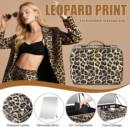 15''X11'' Makeup Bag with Removeable Lighted Mirror, Travel Makeup Case with 3 Color Lights Dimmable Brightness, Large Capacity Cosmetic Organizer Case with Detachable Dividers & Shoulder Strap