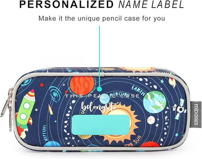 mibasies Boys Pencil Case for Kids, Multi-Slot Pencil Pouch, Galaxy LightGray
