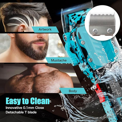 Hair Clippers for Men, Cordless Barber kit for Hair Cutting & Grooming, Hair Clippers Set for Barber Haircut with LED Display（Blue）