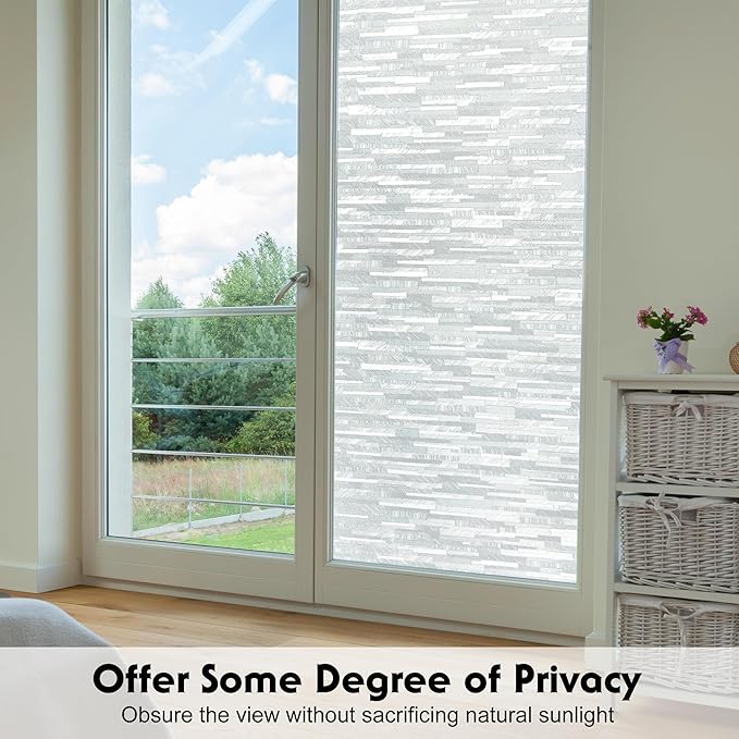 Volcanics Window Privacy Film with Installation Tools, Frosted Glass Window Film, Removable Window Clings for Home Office, Static Cling Opaque Stickers, UV Blocking 17.5 x 78.7 Inches