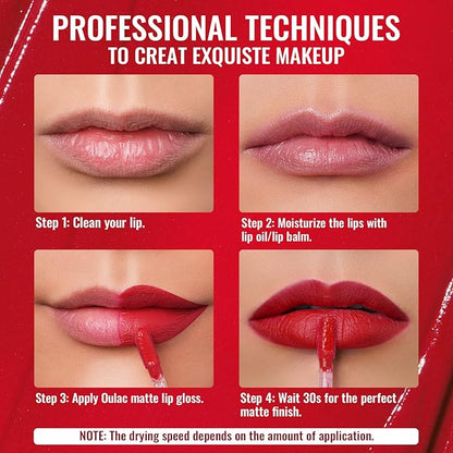 Oulac Red Matte Lipstick for Women, Classic Red Lip Stain Long Lasting Waterproof, No Transfer, Creamy High Pigmented Formula with Rose Oil, Vegan & Cruelty-Free, M02
