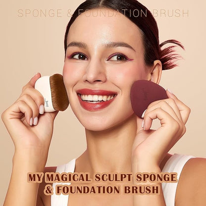 Jessup Makeup Brush Foundation Brush with Makeup Sponge 1pc Kabuki Brush for Liquid, Cream or Flawless Powder Cosmetic Face Boby Brush, T882