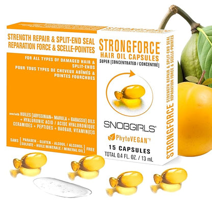 Strength Repair Hair Oil Capsules – Leave-In Serum for Weak | Broken Hair Repair Serum w/ Argan, Peptides & Ceramides | Mineral Oil, Sulfate and Paraben Free, Vegan | Split-End Sealer & Shine | 15Ct