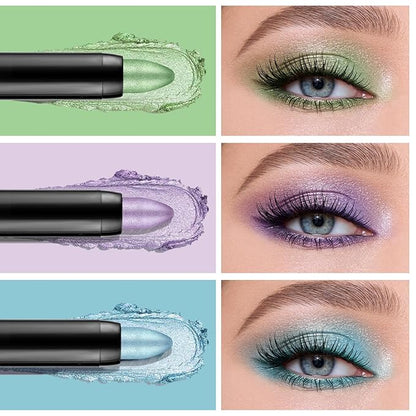 Boobeen 3PCS Cream Eyeshadow Pencil Crayon Waterproof Brightener Stick Shimmer Pen Create Glitter Eye Makeup, Easy to Use