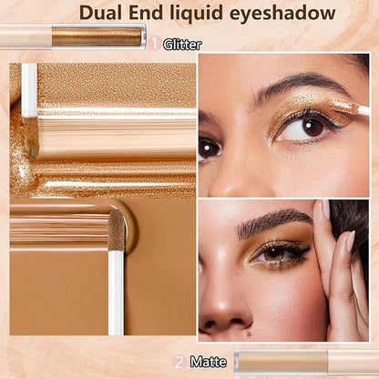 Silver Liquid Eyeshadow Matte Double Ended Glitter For Eyes Metallic Eyeshadow Pencil Primer Base Quick Drying Waterproof Long Lasting Highlight Stick Shadow Pen Eye Makeup (#2)