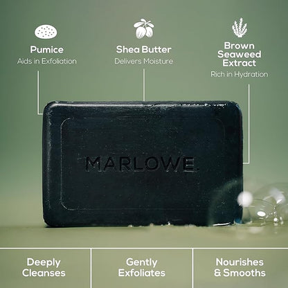 MARLOWE. No. 106 Charcoal Soap 7 oz, Body Bar Soap for Men, Cleansing, Purifying & Hydrating with Natural Extracts, Shea Butter, Olive Oil & Green Tea Extracts, Fresh Woodsy Scent