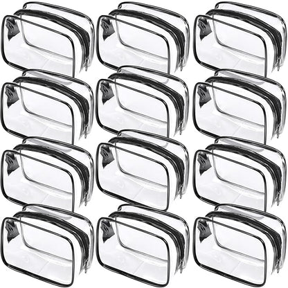 Weewooday 12 Pieces Clear Makeup Bags Cosmetic Storage Bags PVC Zipper Pouches Travel Waterproof Makeup Plastic Case for Women Organizing Toiletries Traveling Bathroom(Small,Black)