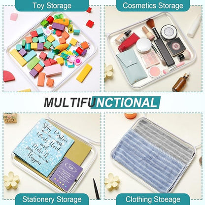 Hoolerry 4 Pcs Hard Clear Zipper Case Makeup Bags Plastic Pencil Pouch Transparent Storage Box Containers for Cosmetics, Snacks, Building Blocks, Puzzles(White,13.8 x 11.8 x 2 in)