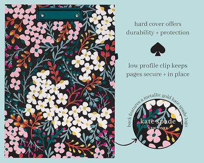 Kate Spade New York Clipboard Folio with Low Profile Clip, Professional Padfolio Includes Lined Notepad, Pen Loop, and Pocket, Fall Floral