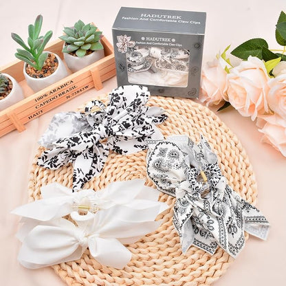 Bow Claw Clips Bow Hair Clips White 3PCS Big Hair Bows for Women Butterfly Styling Large Hair Clips for Thick Hair for Girls Hair Accessories for Teen