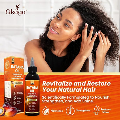 Batana Oil for Hair Growth with Rosemary, Castor, and Pumpkin Seed Oils, 100% Pure Unrefined Honduran Formula, Strengthens, Nourishes, Revives Scalp & Strands, Natural Care for All Types (5oz)