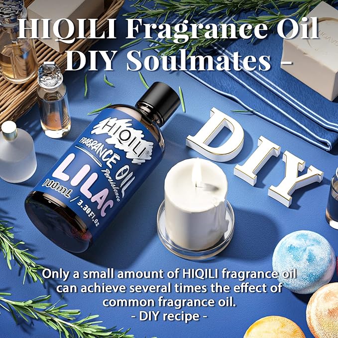 HIQILI Lilac Fragrance Oil for Candle, Soap, Perfume Making, Essential Oil Diffuser Use, Long-Lasting Floral & Soothing Scents - 3.38 Fl Oz
