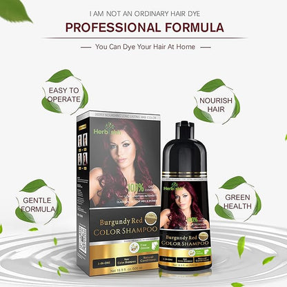 Herbishh Burgundy 3-In-1 Hair Color Shampoo for Gray Hair Magic Hair Dye Shampoo Colors Hair in MinutesLong Lasting500 MlAmmonia-Free
