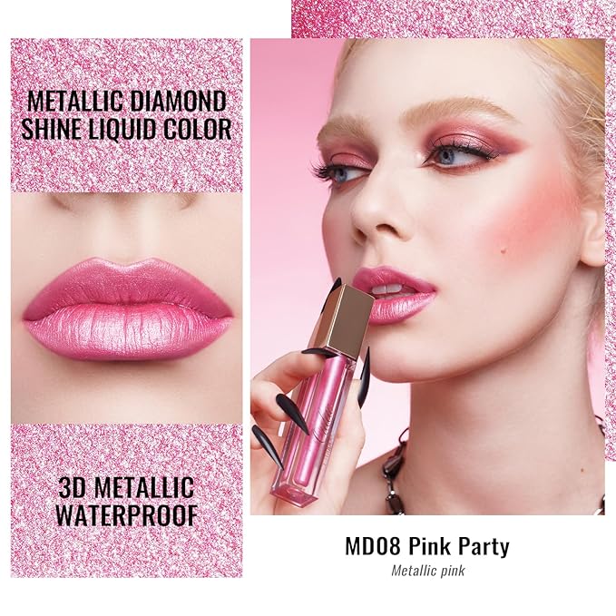 Oulac Metallic Shine Liquid Lipstick Set for Women, Dual Use for Lips & Eyeshadow, Long Lasting Lip Gloss, Metallic Matte High Impact Lip Color No Transfer Vegan Formula, 4.5ml, MD01+02+08