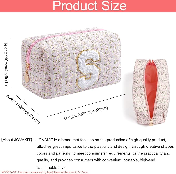 JOVAKIT Makeup Bag Cosmetic Bags for Women, Christmas Gifts for Girls Age 6-18, Alphabet Pink Floral Coquette Zipper Travel Makeup Pouch, Organizer Case Trendy Stuff (Pink Floral S)