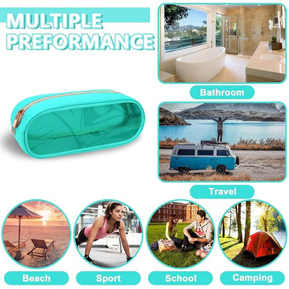 Clear Small Pencil Pouch Makeup Bag for Purse,Nylon&PVC Pencil Case Waterproof Makeup Brush Holder with Zipper,Preppy Transparent Pen Bag Cosmetic Bag for Women Men Office(Slim-Mint Green)