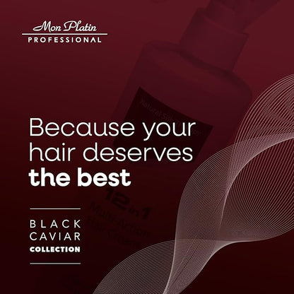 Mon Platin Professional Multi-Action Hair Cream with Black Caviar - 250 ml 12-in-1 Premium Leave In Conditioner Spray for Dry Damaged Hair - Repairing, Moisturizing, Smoothing, and Protecting