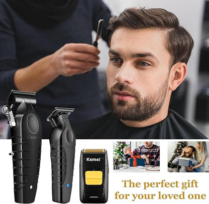 KEMEI Professional Hair Clipper and Trimmers Set, Cordless Barber Clippers, Beard Trimmer, Electric Foil Shaver with Replacement Heads, KM-2299, KM-2296, KM-1102