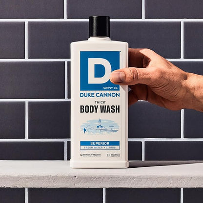 Duke Cannon Supply Co. Thick High Viscosity Body Wash – 3X Thicker, Cleansing Shower and Bath Gel, Mineral-Enriched for Men – Men’s Body Scrub – Superior