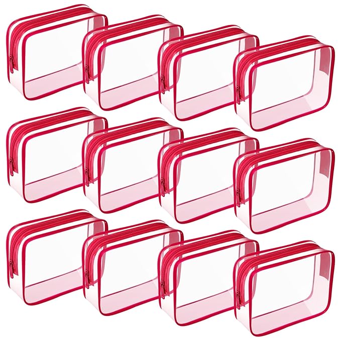 Weewooday 12 Pieces Clear Makeup Bags Cosmetic Storage Bags PVC Zipper Pouches Travel Waterproof Makeup Plastic Case for Women Organizing Toiletries Traveling Bathroom