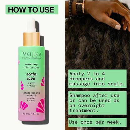 Pacifica Scalp Love Rosemary Mint Serum - Dry, Flaky, and Itchy Scalp Serum, Hydrating, Moisturizing, and Calming Treatment Formulated with Witch Hazel, Vegan and Cruelty-Free - 2 Fl Oz
